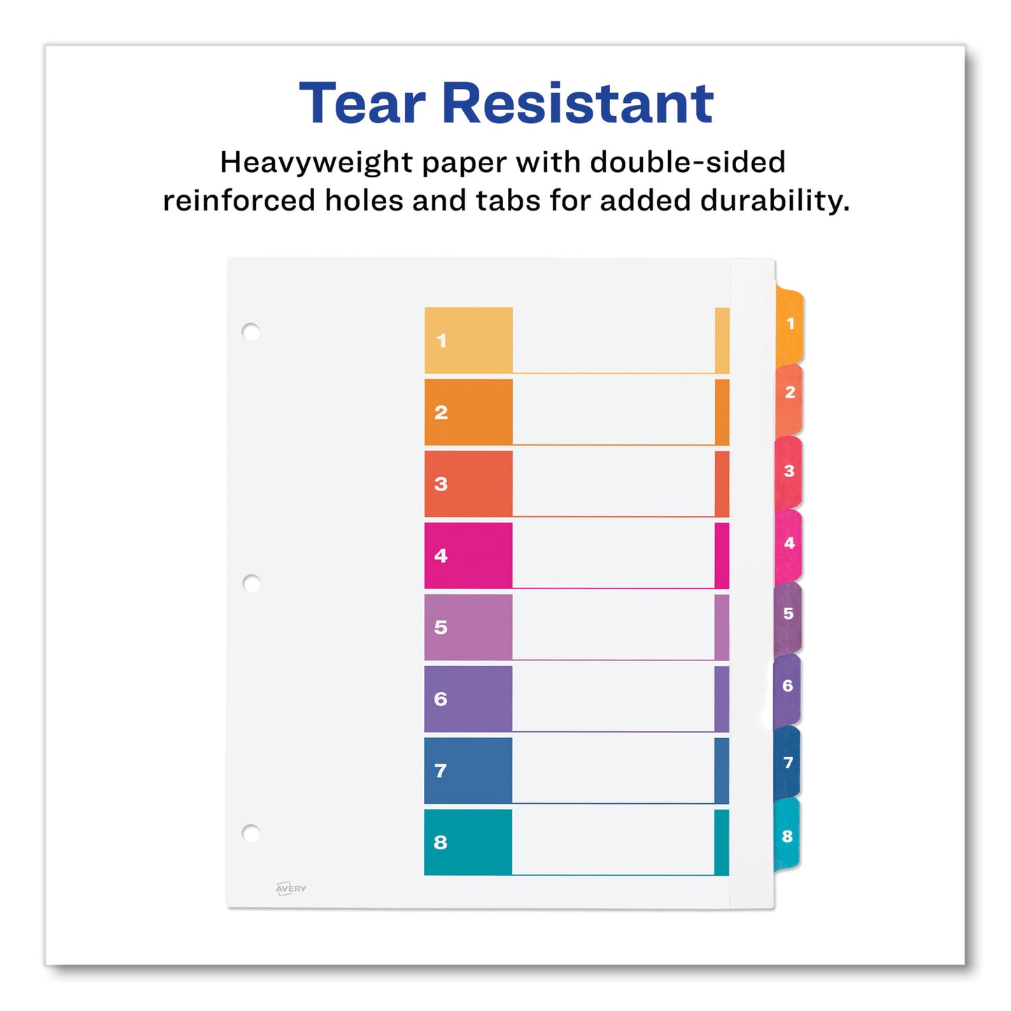 Avery Customizable TOC Ready Index Multicolor Tab Dividers, Extra Wide Tabs, 8-Tab, 1 to 8, 11 x 9.25, White, 1 Set (11163)