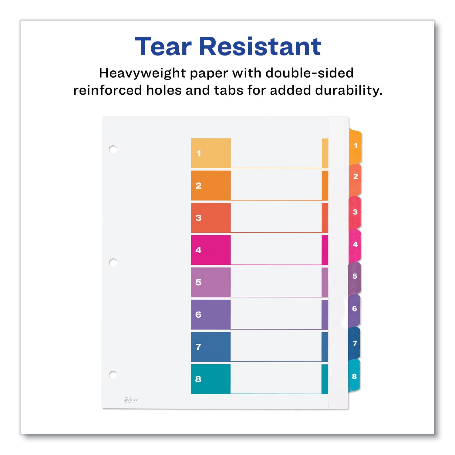Avery Customizable TOC Ready Index Multicolor Tab Dividers, Extra Wide Tabs, 8-Tab, 1 to 8, 11 x 9.25, White, 1 Set (11163)