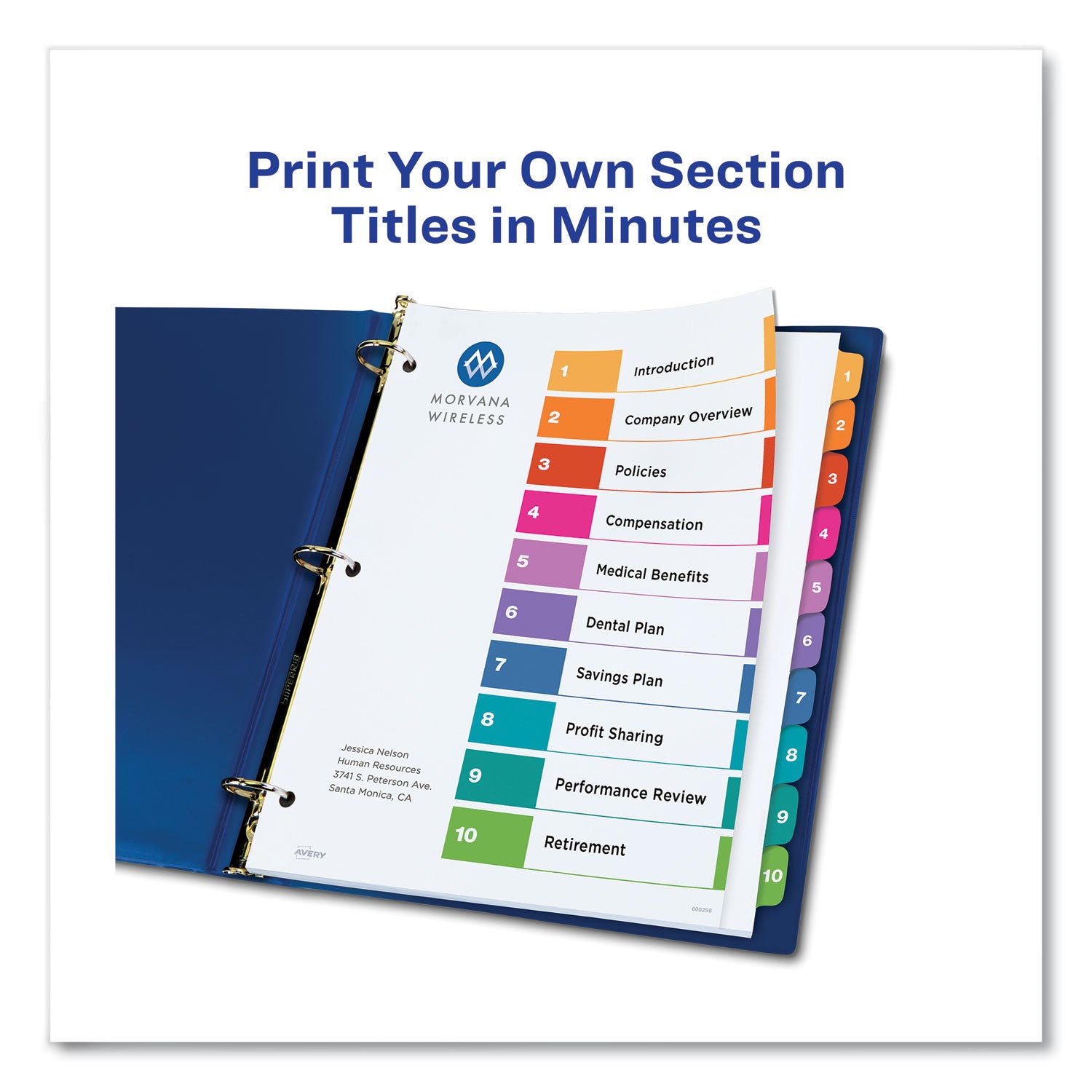 Avery Customizable TOC Ready Index Multicolor Tab Dividers, Extra Wide Tabs, 10-Tab, 1 to 10, 11 x 9.25, White, 1 Set (11165)