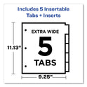 Avery Insertable Big Tab Dividers, 5-Tab, Single-Sided Copper Edge Reinforcing, 11.13 x 9.25, White, Assorted Tabs, 1 Set (11220)