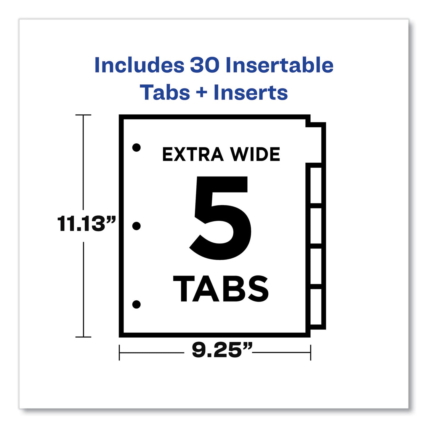 Avery Insertable Big Tab Dividers, 5-Tab, Single-Sided Copper Edge Reinforcing, 11.13 x 9.25, White, Clear Tabs, 1 Set (11221)