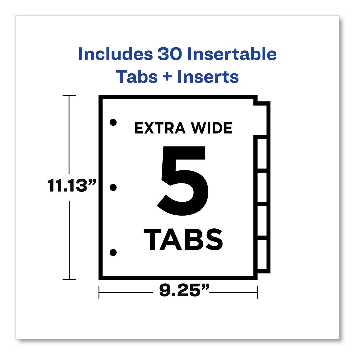 Avery Insertable Big Tab Dividers, 5-Tab, Single-Sided Copper Edge Reinforcing, 11.13 x 9.25, White, Clear Tabs, 1 Set (11221)