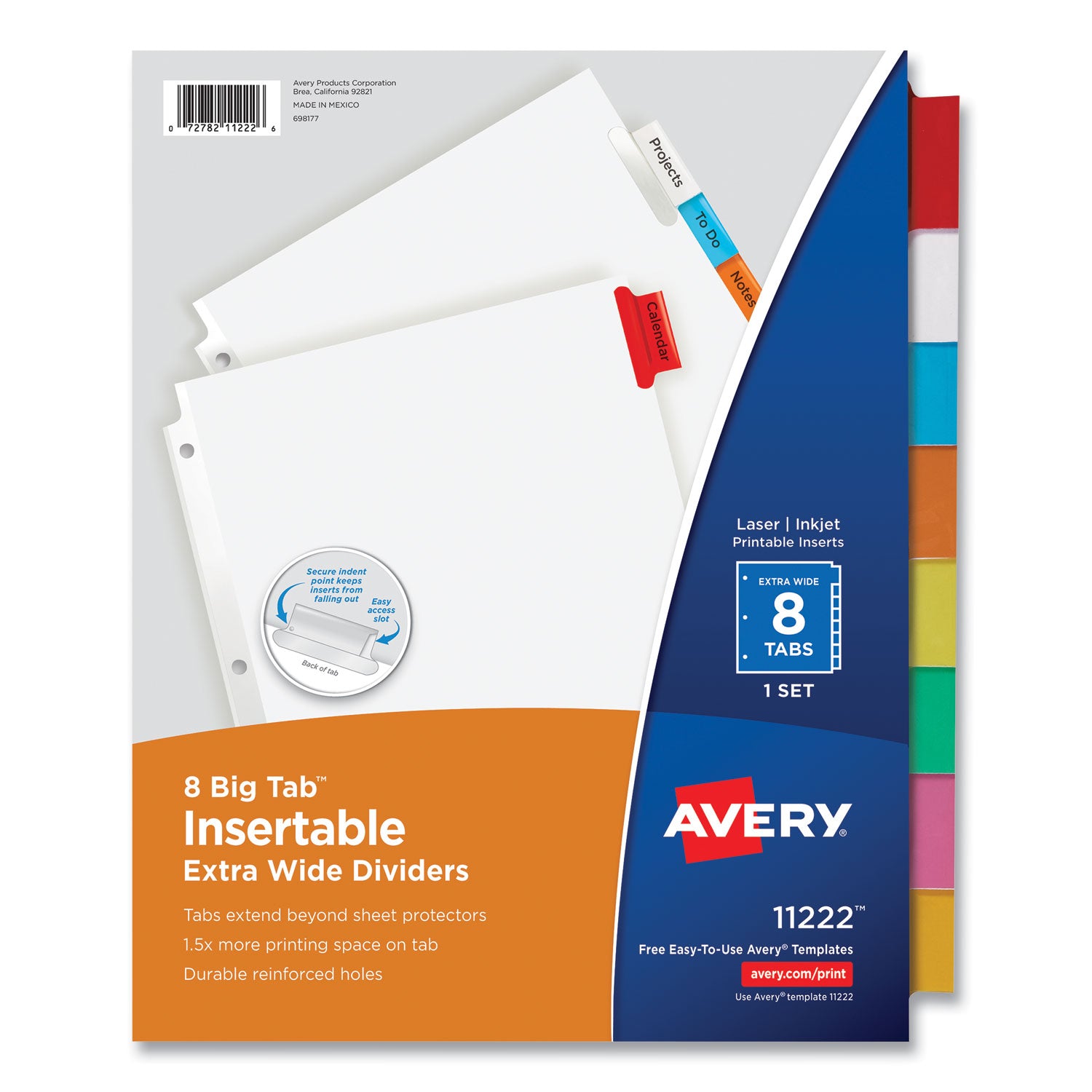 Avery Insertable Big Tab Dividers, 8-Tab, 11.13 x 9.25, White, Assorted Tabs, 1 Set (11222)