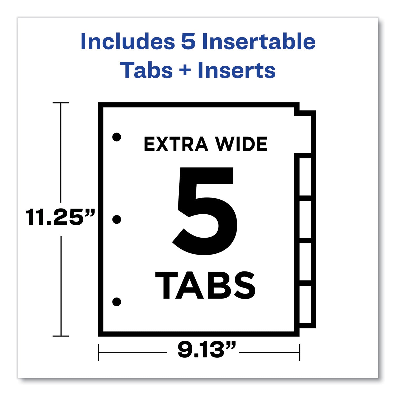 Avery Insertable Dividers w/Single Pockets, 5-Tab, 11.25 x 9.13, White, 1 Set (11270)