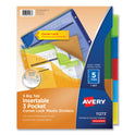 Avery Insertable Big Tab Plastic Three-Pocket Corner Lock Dividers, 5-Tab, 11.13 x 9.25, Assorted, 1 Set (11273)