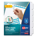 Avery Print and Apply Index Maker Clear Label Dividers, Extra Wide Tab, 5-Tab, White Tabs, 11.25 x 9.25, White, 1 Set (11438)