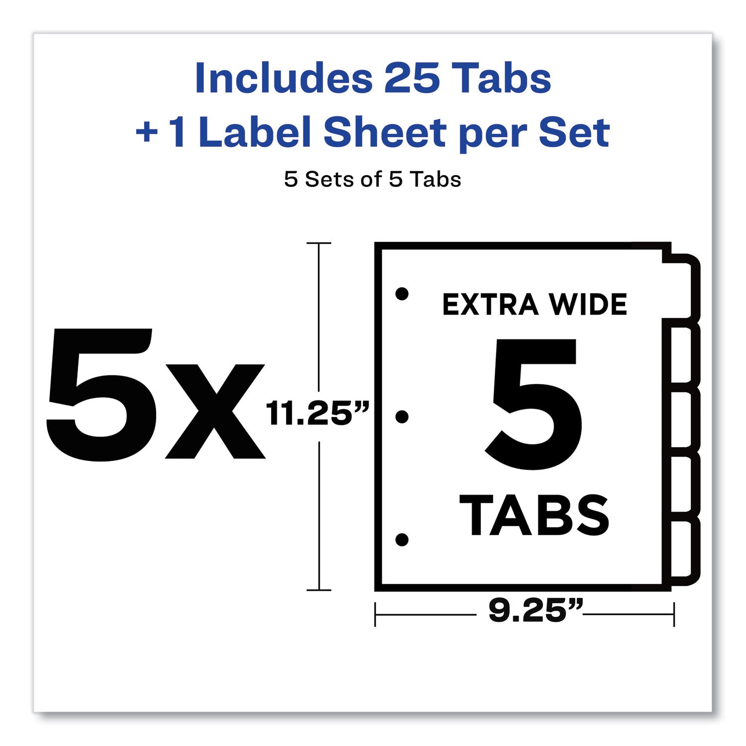 Avery Print and Apply Index Maker Clear Label Dividers, Extra Wide Tab, 5-Tab, White Tabs, 11.25 x 9.25, White, 5 Sets (11440)