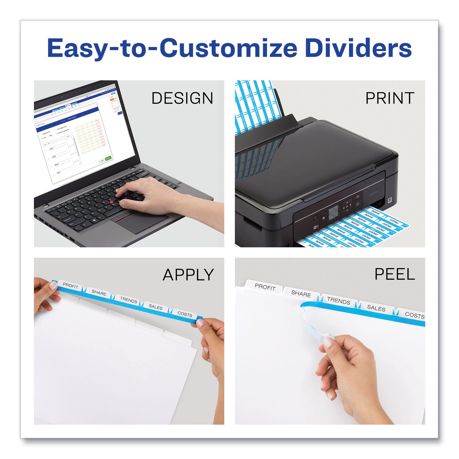 Avery Print and Apply Index Maker Clear Label Dividers, Extra Wide Tab, 5-Tab, White Tabs, 11.25 x 9.25, White, 5 Sets (11440)