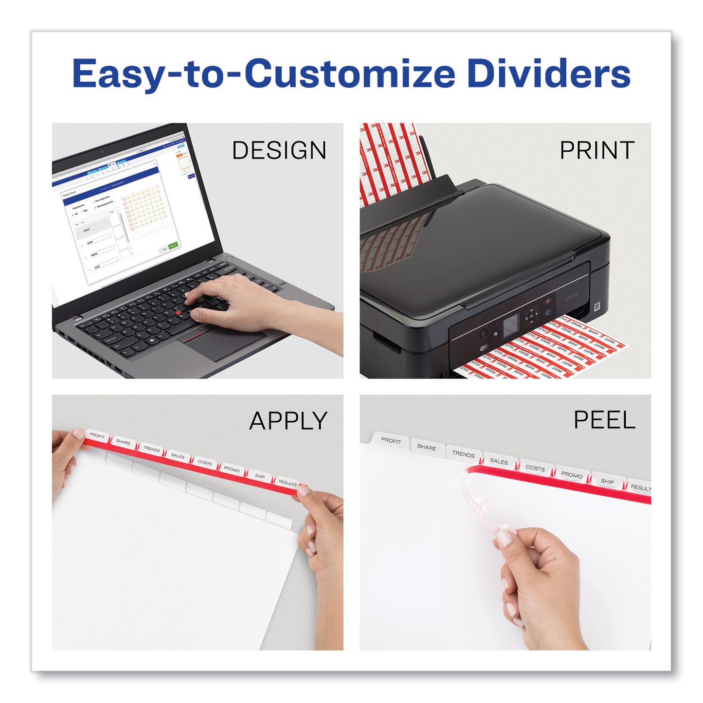 Avery Print and Apply Index Maker Clear Label Dividers, Extra Wide Tabs, 8-Tab, 11.25 x 9.25, White, 5 Sets (11441)