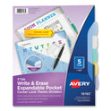 Avery Write and Erase Big Tab Durable Plastic Dividers, Expandable Pocket, 3-Hole Punched, 5-Tab, 11 x 8.5, Assorted, 1 Set (16183)