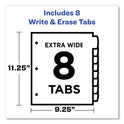 Avery Write and Erase Durable Plastic Dividers with Straight Pocket, 8-Tab, 11.13 x 9.25, White, 1 Set (16826)