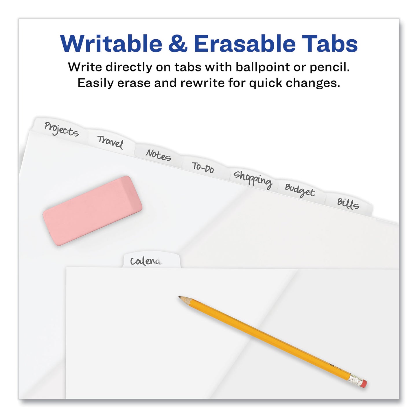 Avery Write and Erase Durable Plastic Dividers with Straight Pocket, 8-Tab, 11.13 x 9.25, White, 1 Set (16826)