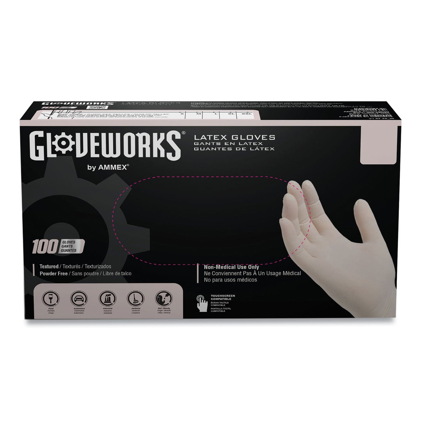 GloveWorks by AMMEX Latex Disposable Gloves, Powder-Free, 4 mil, X-Large, Ivory, 100 Gloves/Box, 10 Boxes/Carton (TLF48100)