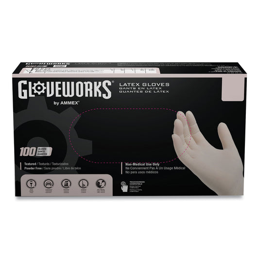 GloveWorks by AMMEX Latex Disposable Gloves, Powder-Free, 4 mil, X-Large, Ivory, 100 Gloves/Box, 10 Boxes/Carton (TLF48100)