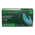 X3 by AMMEX Industrial Nitrile Gloves, Powder-Free, 3 mil, X-Large, Blue, 100/Box, 10 Boxes/Carton (X348100)