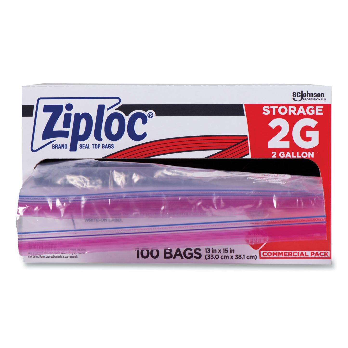 Ziploc Double Zipper Storage Bags, 2 Gallon, 15" x 13", Clear, 100/Carton (682253)