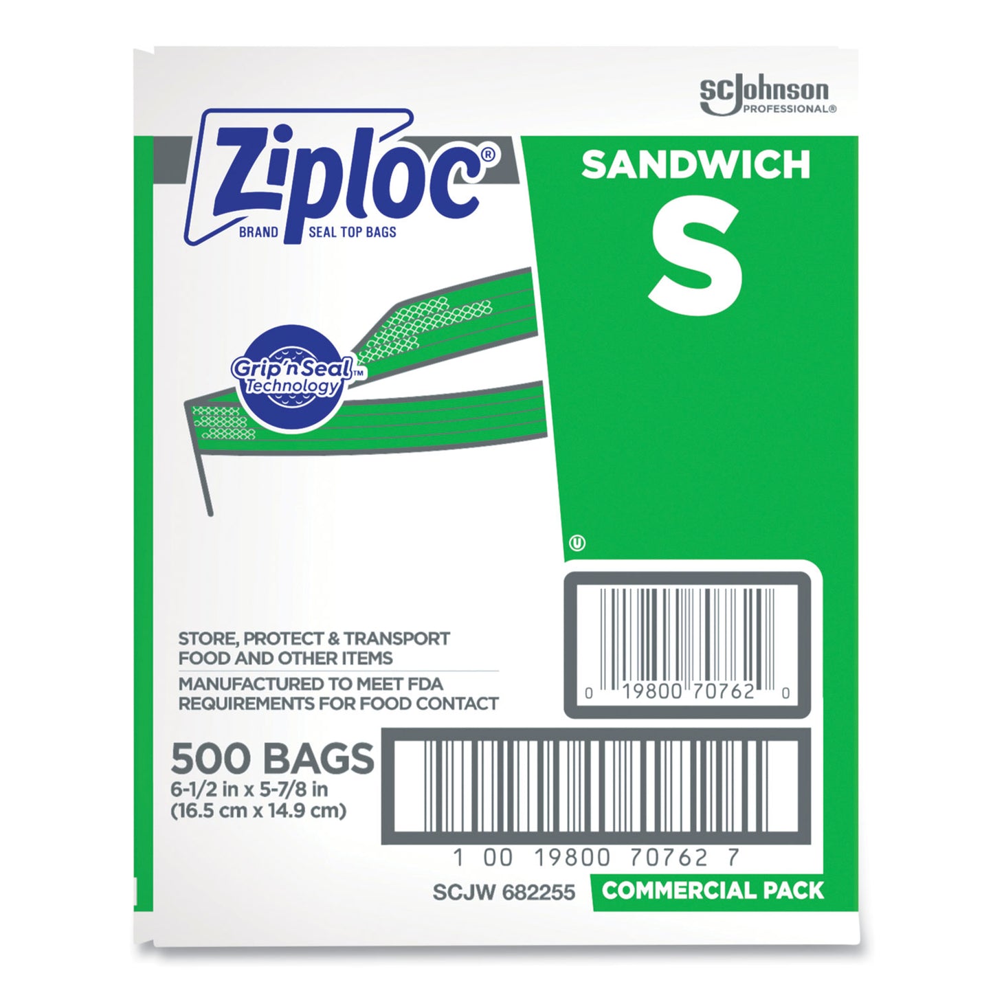 Ziploc Resealable Sandwich Bags, 6.5" x 6", Clear, 500/Box (682255)