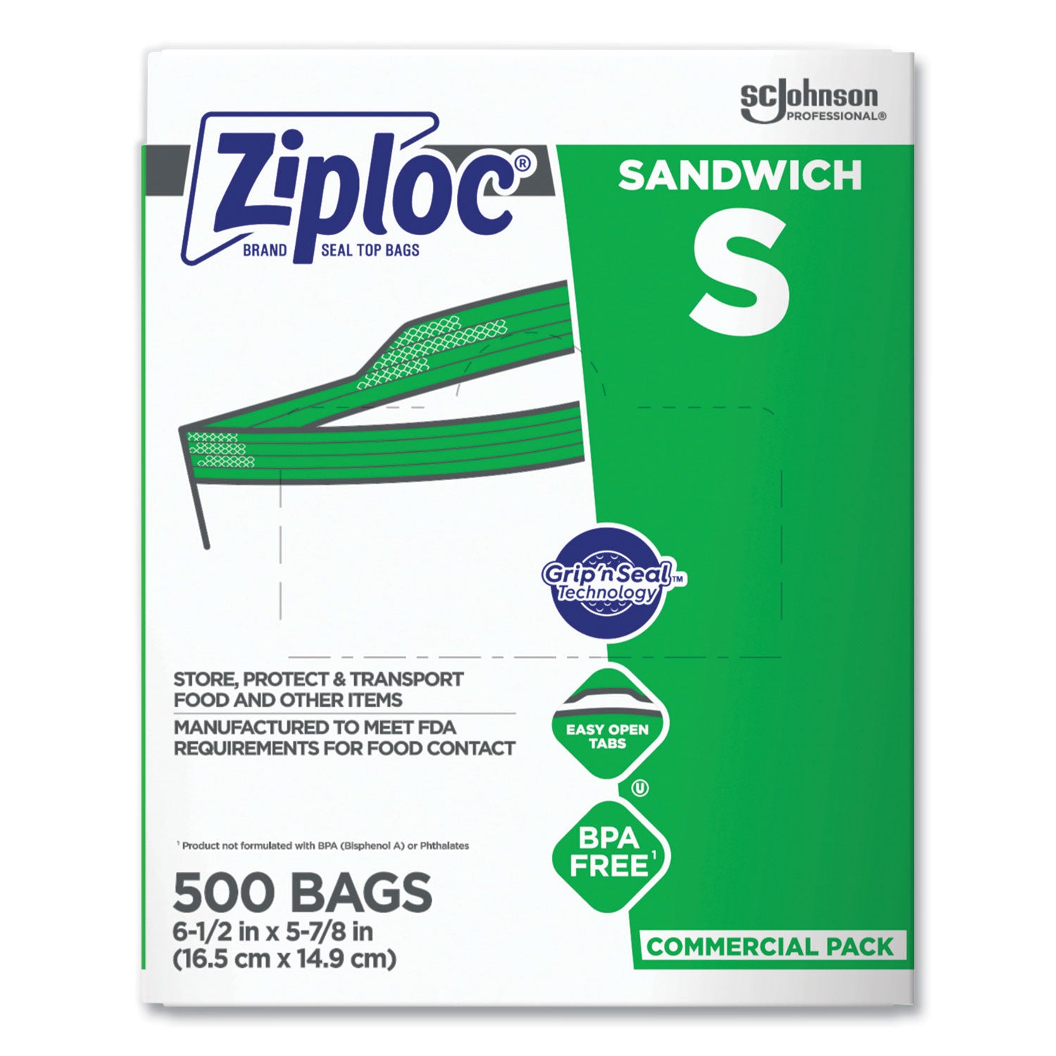 Ziploc Resealable Sandwich Bags, 6.5" x 6", Clear, 500/Box (682255)