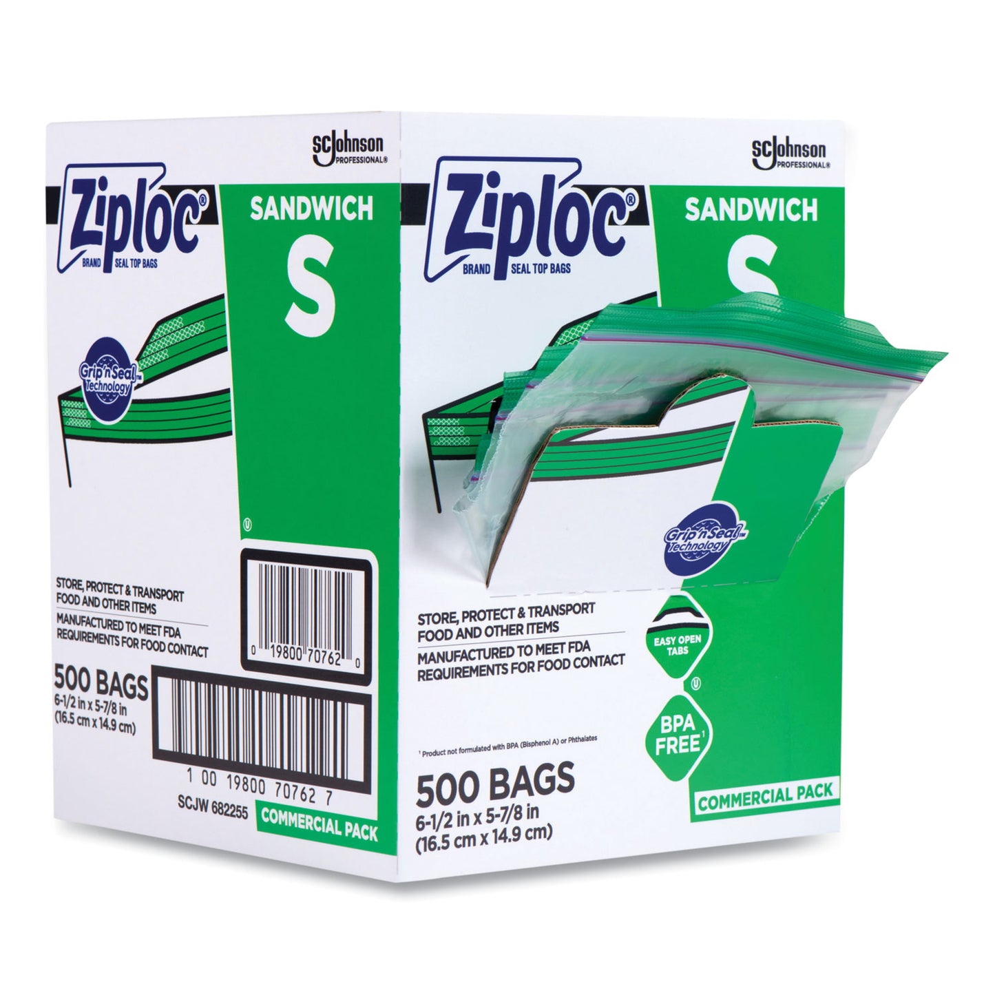 Ziploc Resealable Sandwich Bags, 6.5" x 6", Clear, 500/Box (682255)