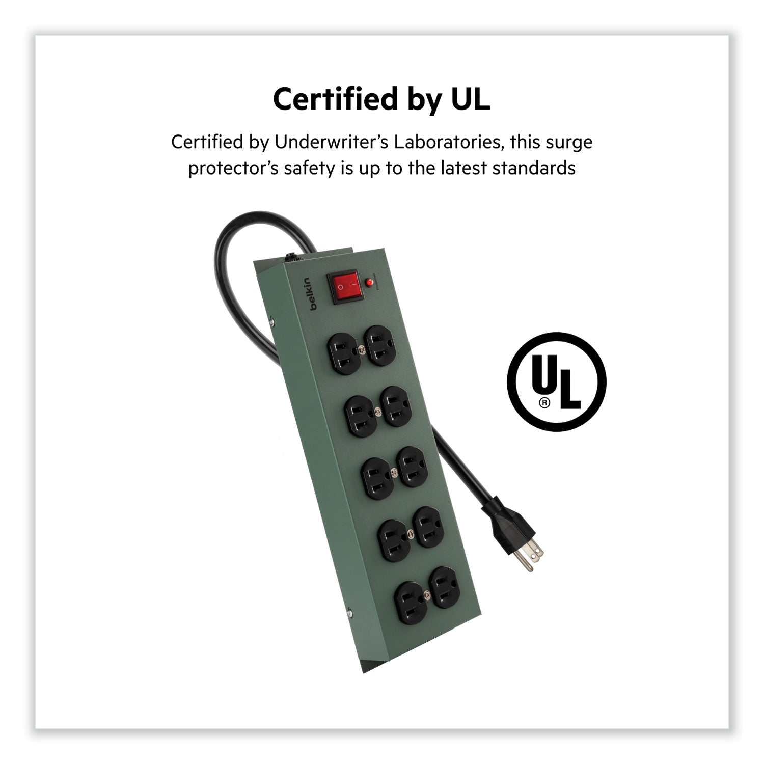 Belkin Metal SurgeMaster Surge Protector, 10 AC Outlets, 15 ft Cord, 885 J, Dark Gray (F9D100015)