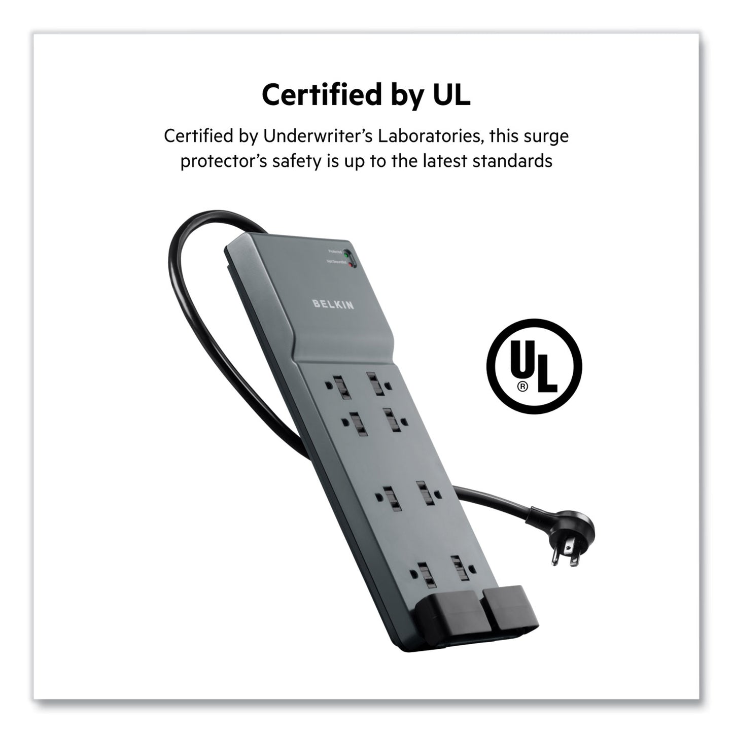 Belkin Home/Office Surge Protector, 8 AC Outlets, 6 ft Cord, 3,390 J, White (BE10820006)