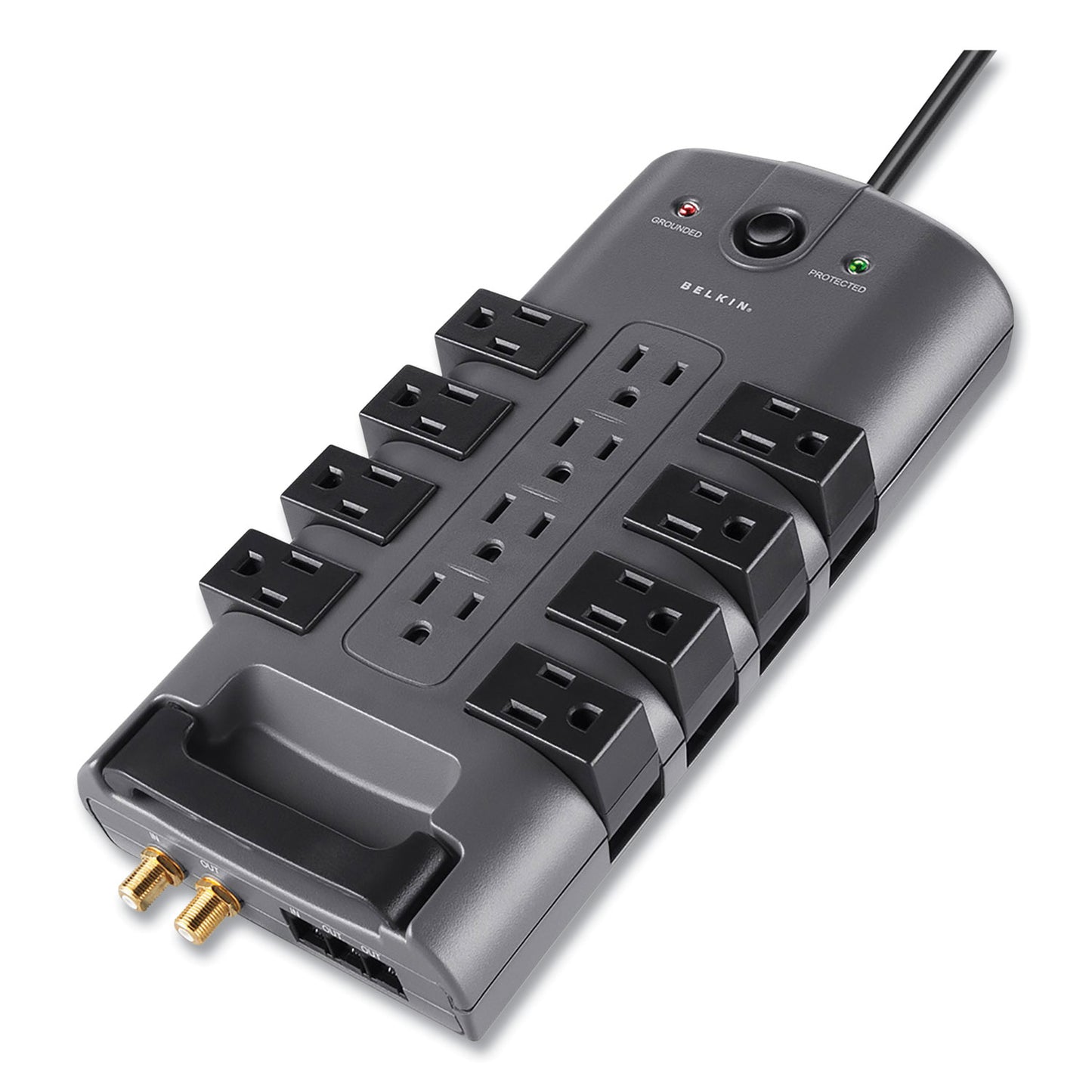 Belkin Pivot Plug Surge Protector, 12 AC Outlets, 8 ft Cord, 4,320 J, Gray (BP11223008)