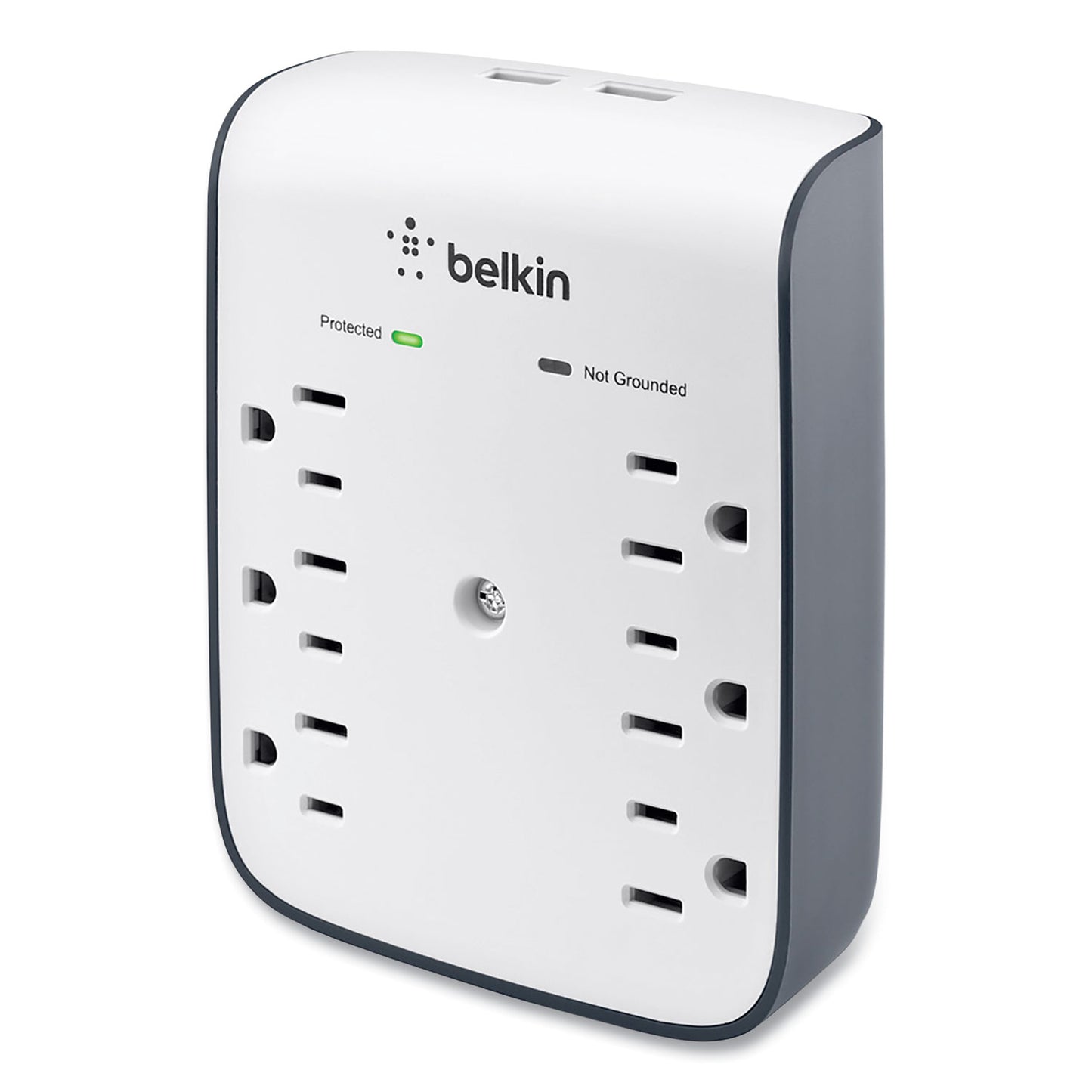 Belkin SurgePlus USB Wall Mount Charger, 6 AC Outlets/2 USB Ports, 900 J, White/Black (BSV602TT)