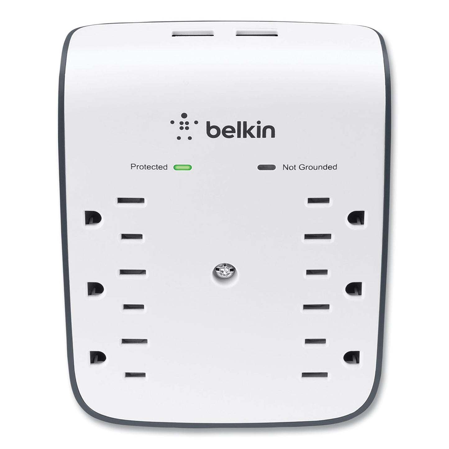 Belkin SurgePlus USB Wall Mount Charger, 6 AC Outlets/2 USB Ports, 900 J, White/Black (BSV602TT)