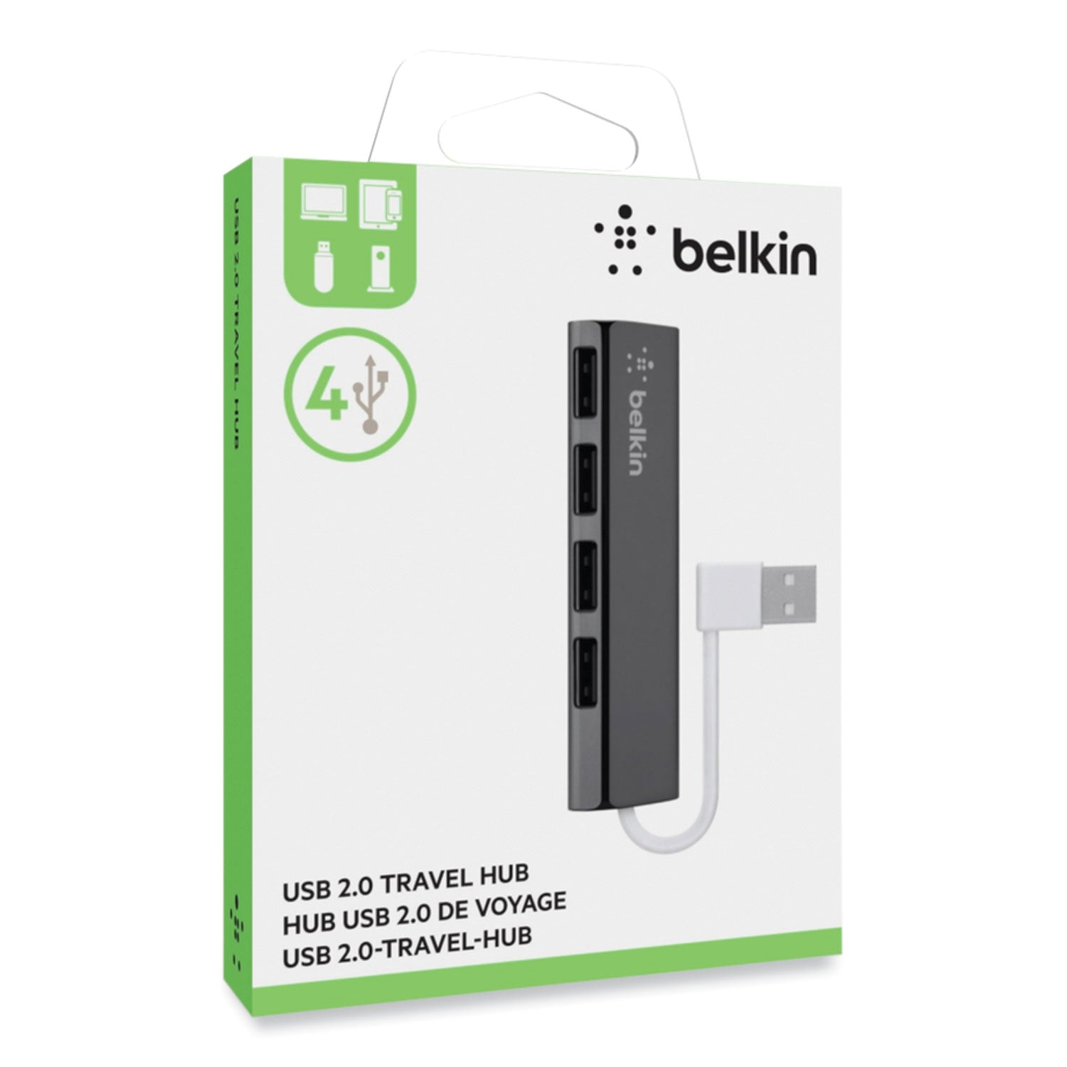 Belkin Ultra-Slim Travel Hub, 4 Ports, Nightshade/White (F4U042BT)