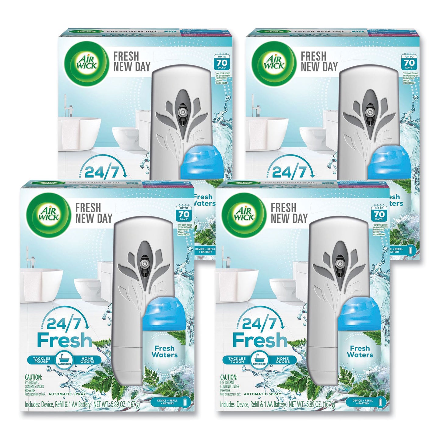 Air Wick Freshmatic Life Scents Starter Kit, 5.89 oz Fresh Waters Refill/AA Battery, 4 Kits/Carton (88413)