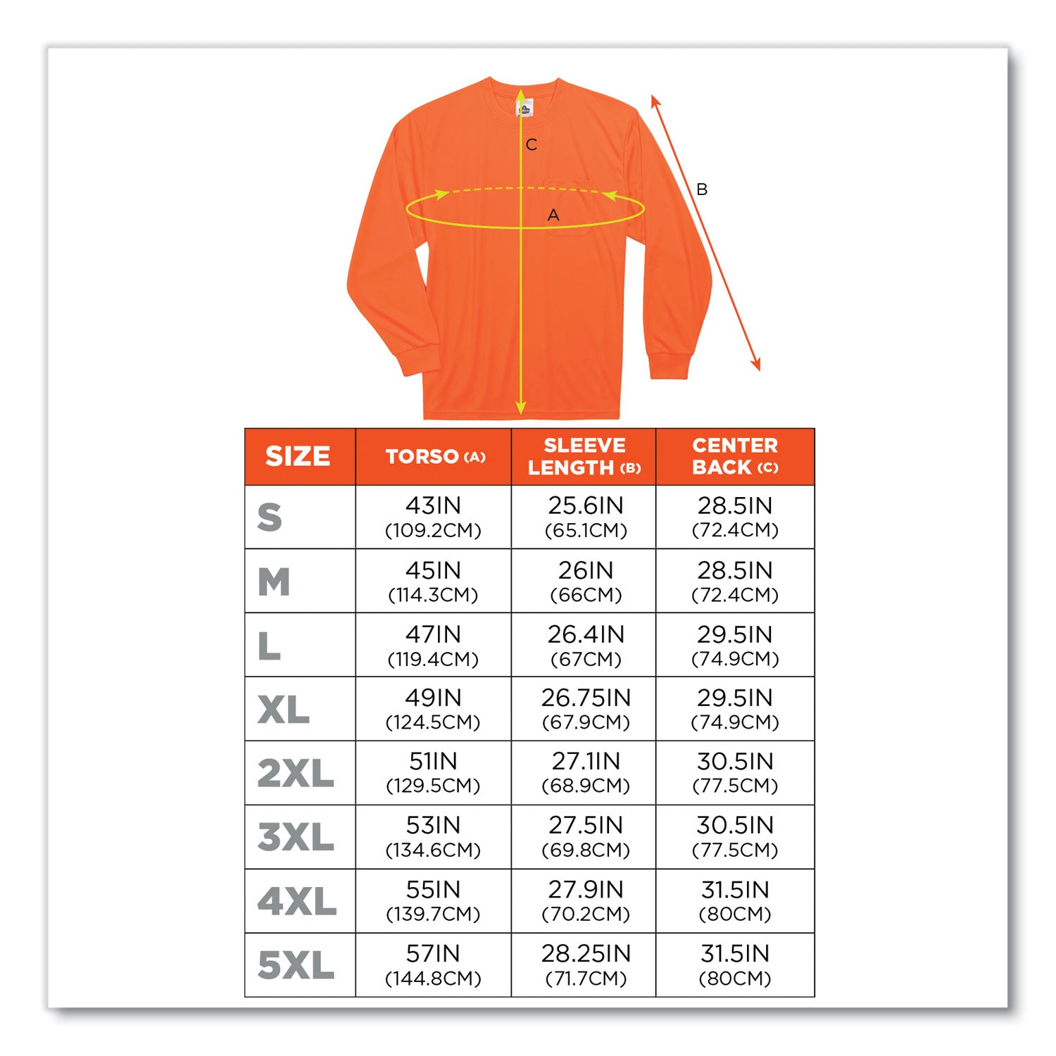 ergodyne GloWear 8091 Non-Certified Hi-Vis Long Sleeve Shirt, 4X-Large, Orange (21598)