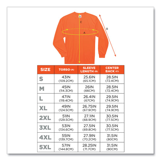 ergodyne GloWear 8091 Non-Certified Hi-Vis Long Sleeve Shirt, 5X-Large, Orange (21599)