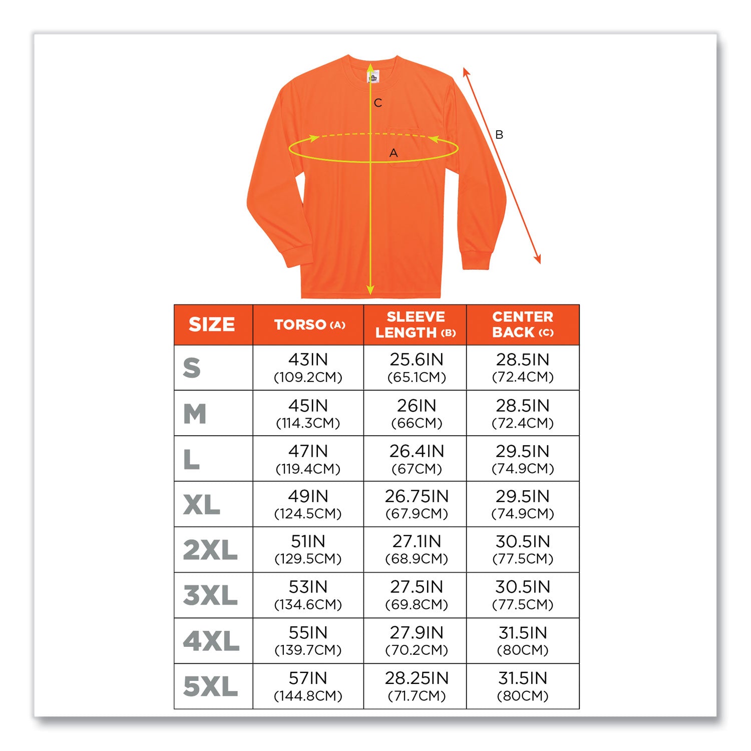 ergodyne GloWear 8091 Non-Certified Hi-Vis Long Sleeve Shirt, X-Large, Orange (21595)