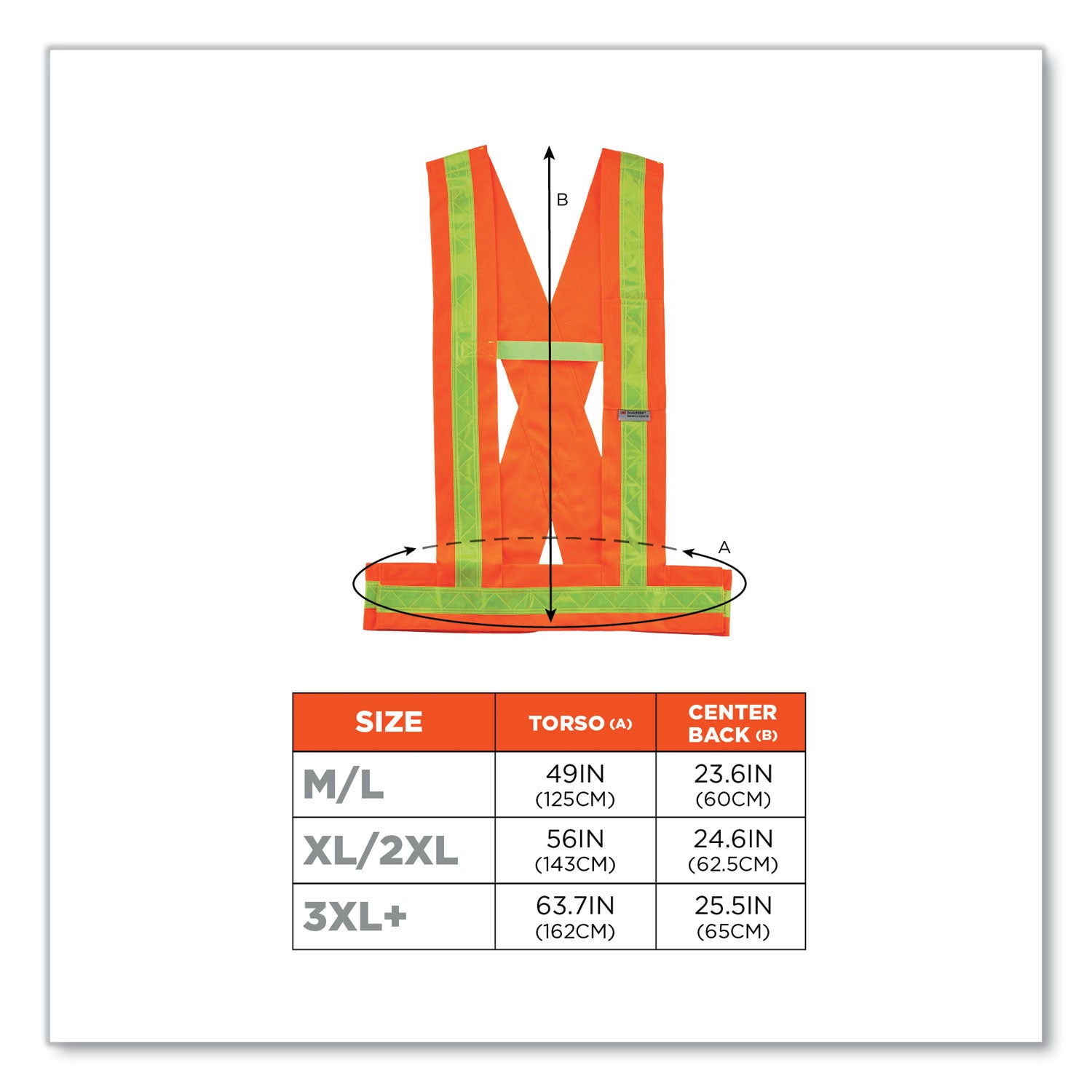 ergodyne GloWear 8140BA Class 1 Breakaway Sash, Polyester, X-Large/2X-Large, Orange (27018)