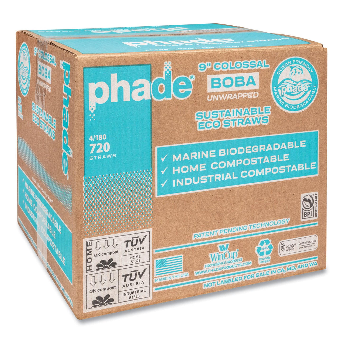 phade Marine Biodegradable Straws, Boba Straws, 9", Ocean Blue, 720/Carton (511208)