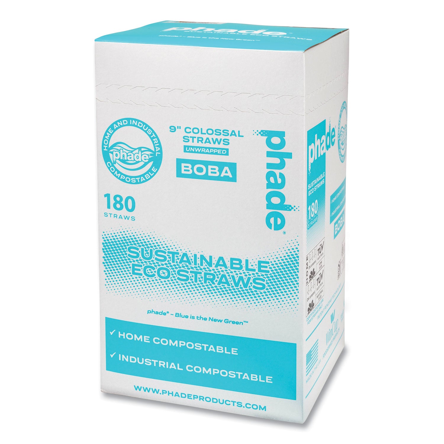 phade Marine Biodegradable Straws, Boba Straws, 9", Ocean Blue, 720/Carton (511207)