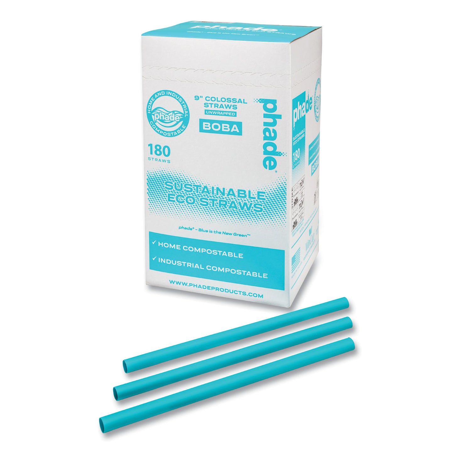 phade Marine Biodegradable Straws, Boba Straws, 9", Ocean Blue, 720/Carton (511207)