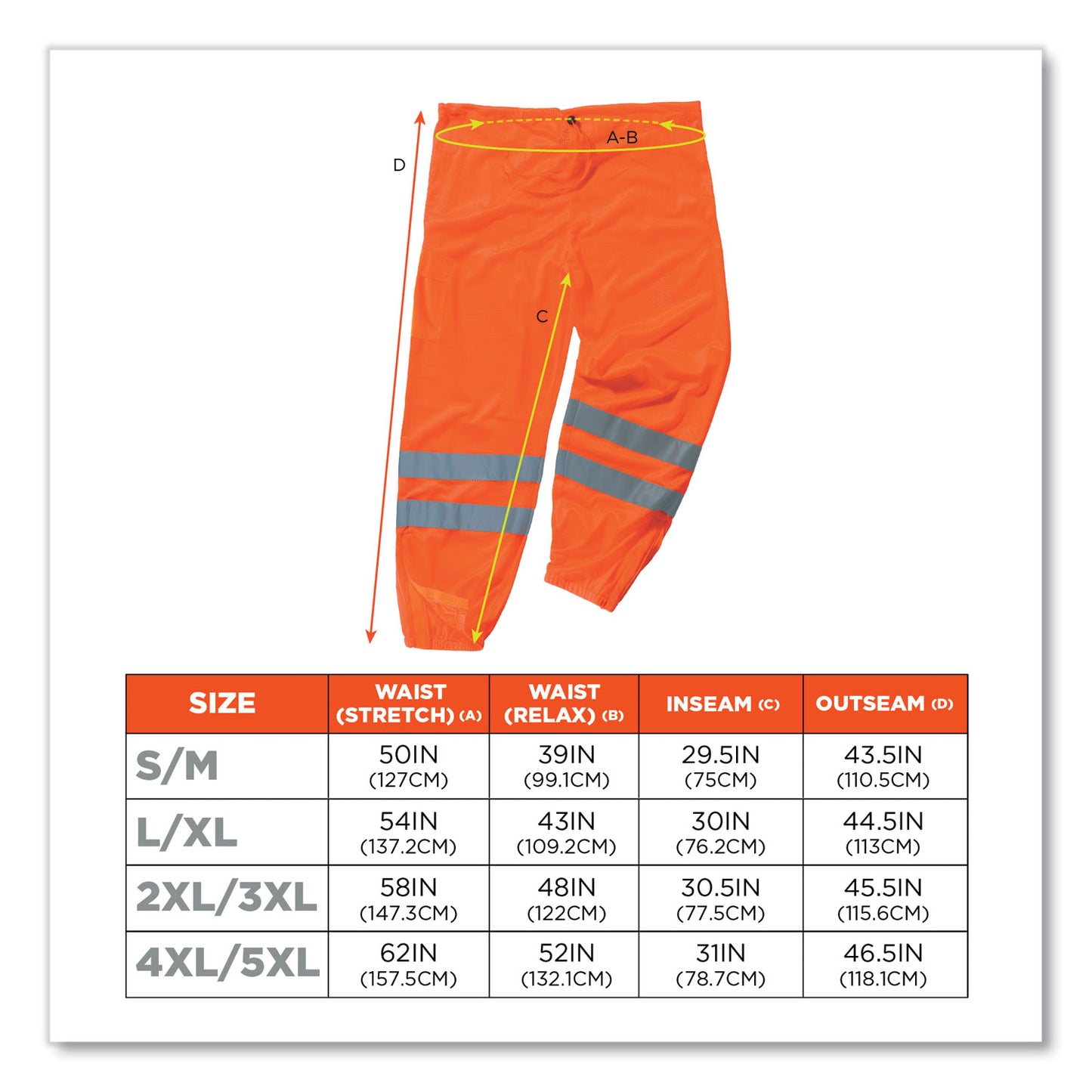 ergodyne GloWear 8910 Class E Hi-Vis Pants, Large/X-Large, Orange (22855)