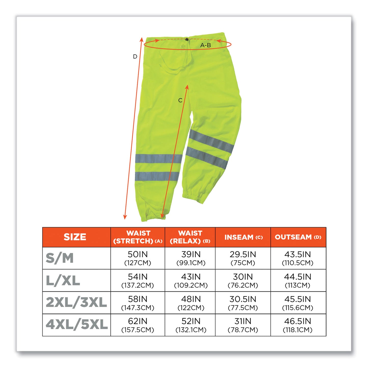 ergodyne GloWear 8910 Class E Hi-Vis Pants, 2X-Large/3X-Large, Lime (22957)