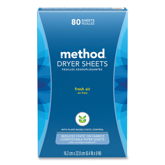 Method Dryer Sheets, Fresh Air, 80/Box, 6 Boxes/Carton (318048)