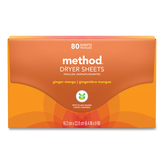 Method Dryer Sheets, Ginger Mango, 80/Box, 6 Boxes/Carton (318049)