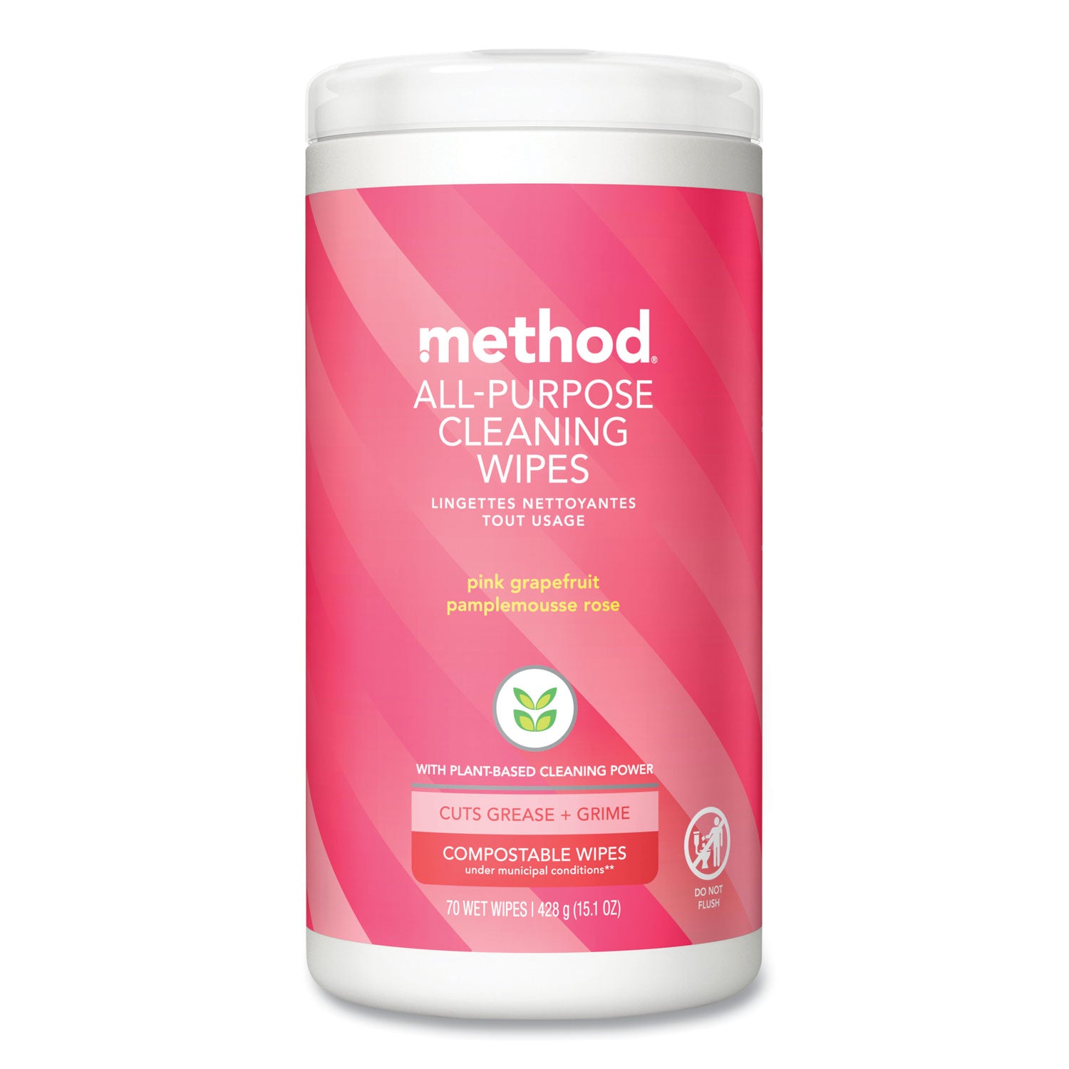 Method All Purpose Cleaning Wipes, 1 Ply, Pink Grapefruit, White, 70/Canister, 6/Carton (338527)