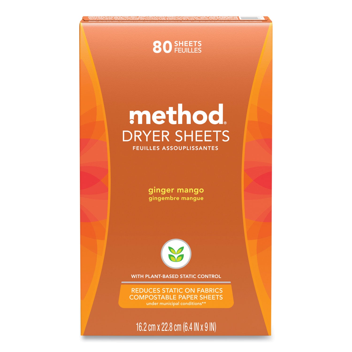 Method Dryer Sheets, Ginger Mango, 80/Box, 6 Boxes/Carton (318049)