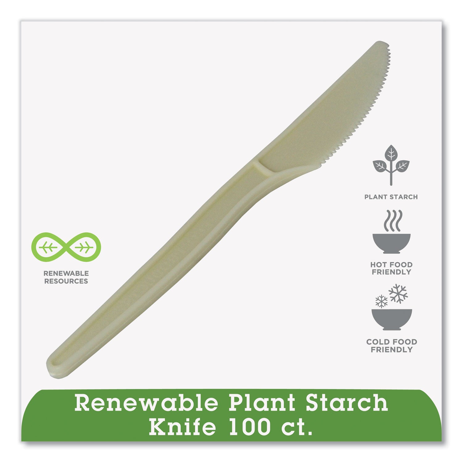 WNA EcoSense Renewable Plant Starch Cutlery, Knife, 7", 50/Pack (EPS001PK)