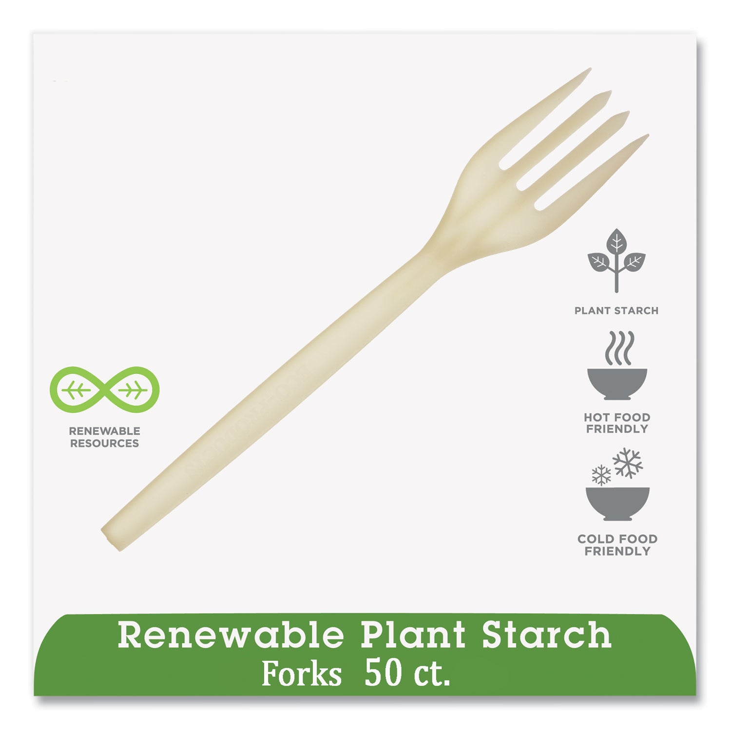 WNA EcoSense Renewable Plant Starch Cutlery, Fork, 7", 50/Pack (EPS002PK)