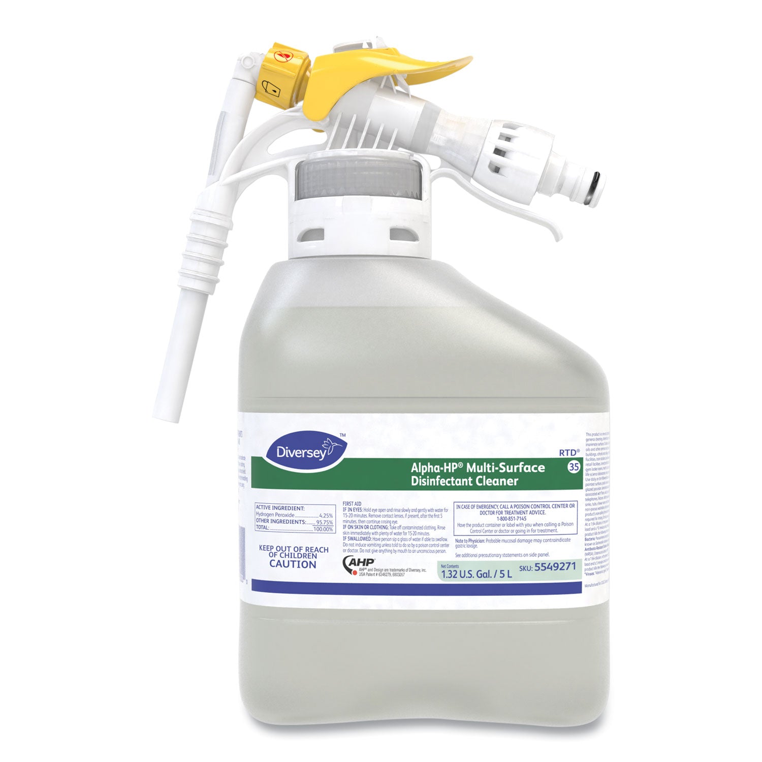 Diversey Alpha-HP Concentrated Multi-Surface Cleaner, Citrus Scent, 5,000 mL RTD Spray Bottle (5549271)