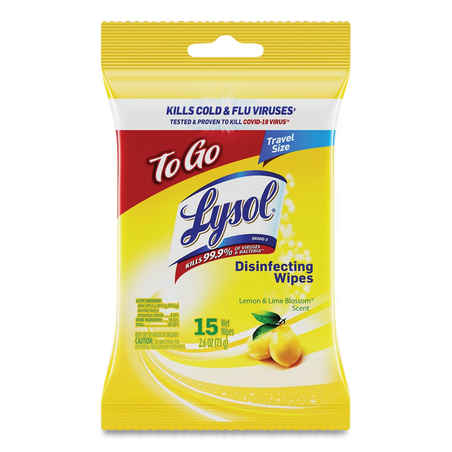 LYSOL Disinfecting Wipes Flatpacks, 1-Ply, 6.69 x 7.87, Lemon and Lime Blossom, White, 15 Wipes/Flat Pack, 24 Flat Packs/Carton (99799CT)