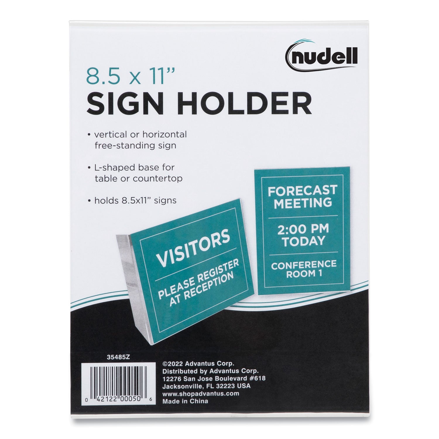 NuDell Clear Plastic Slanted L-Shaped Countertop Sign Holder, Side-Load, Horizontal/Vertical Orientation, 8.5 x 11 Insert (35485Z)