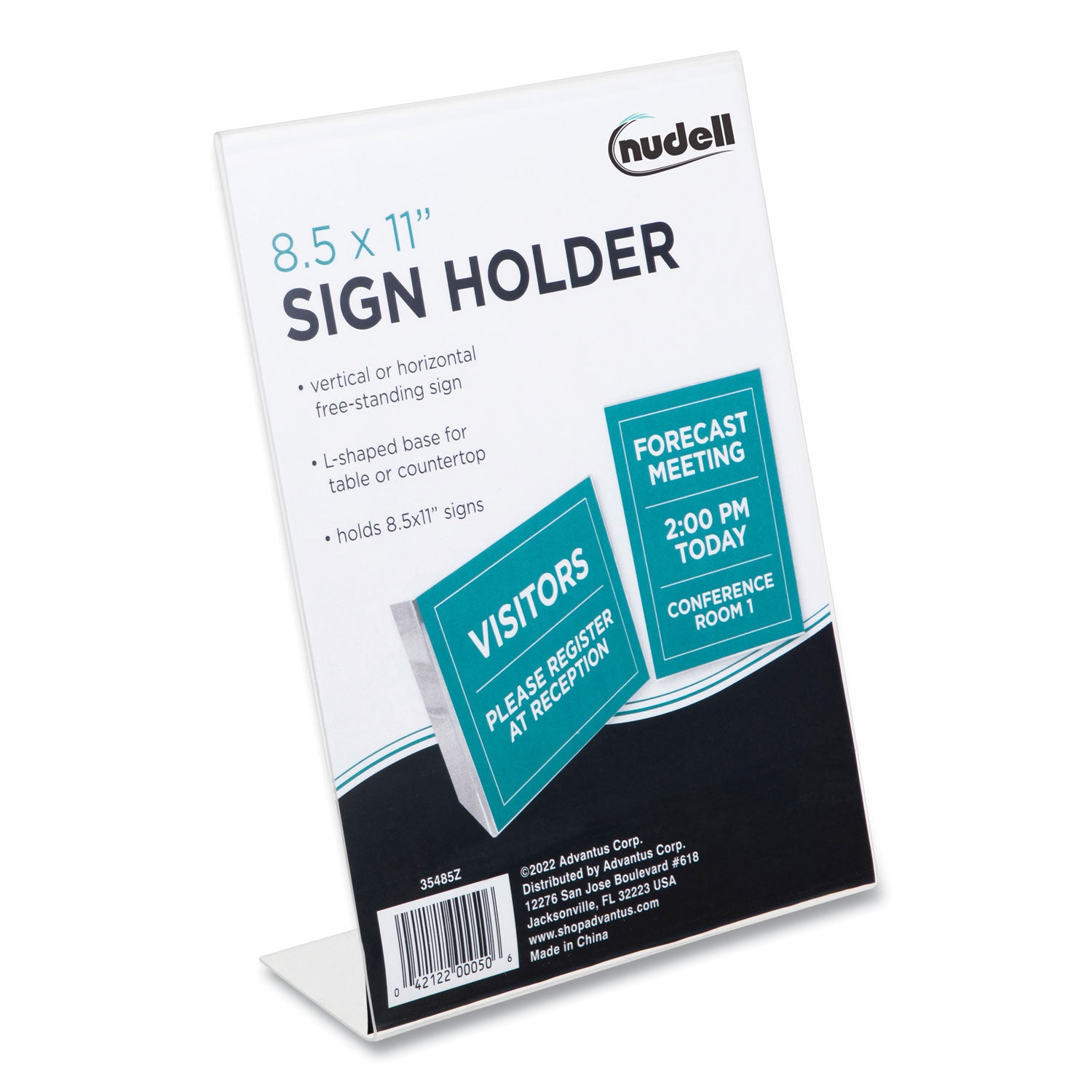 NuDell Clear Plastic Slanted L-Shaped Countertop Sign Holder, Side-Load, Horizontal/Vertical Orientation, 8.5 x 11 Insert (35485Z)