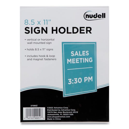 NuDell Clear Plastic All-Purpose Mountable Sign Holder, Magnetic/Hook-Loop, Horizontal/Vertical Orientation, 8.5 x 11 Insert (37085Z)